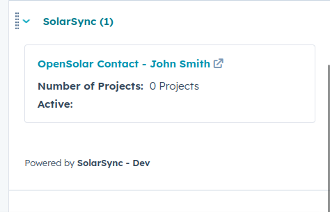SolarSync OpenSolar contact card in HubSpot